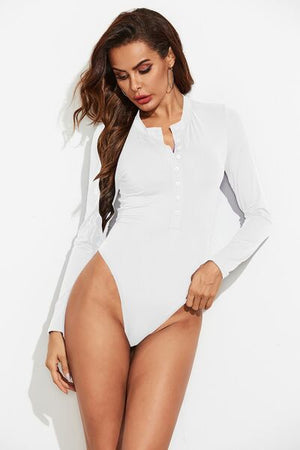 Sexy Button Long Sleeve Bodysuit