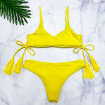 Yellow Lace Up Bikini - LOLLY LIPS